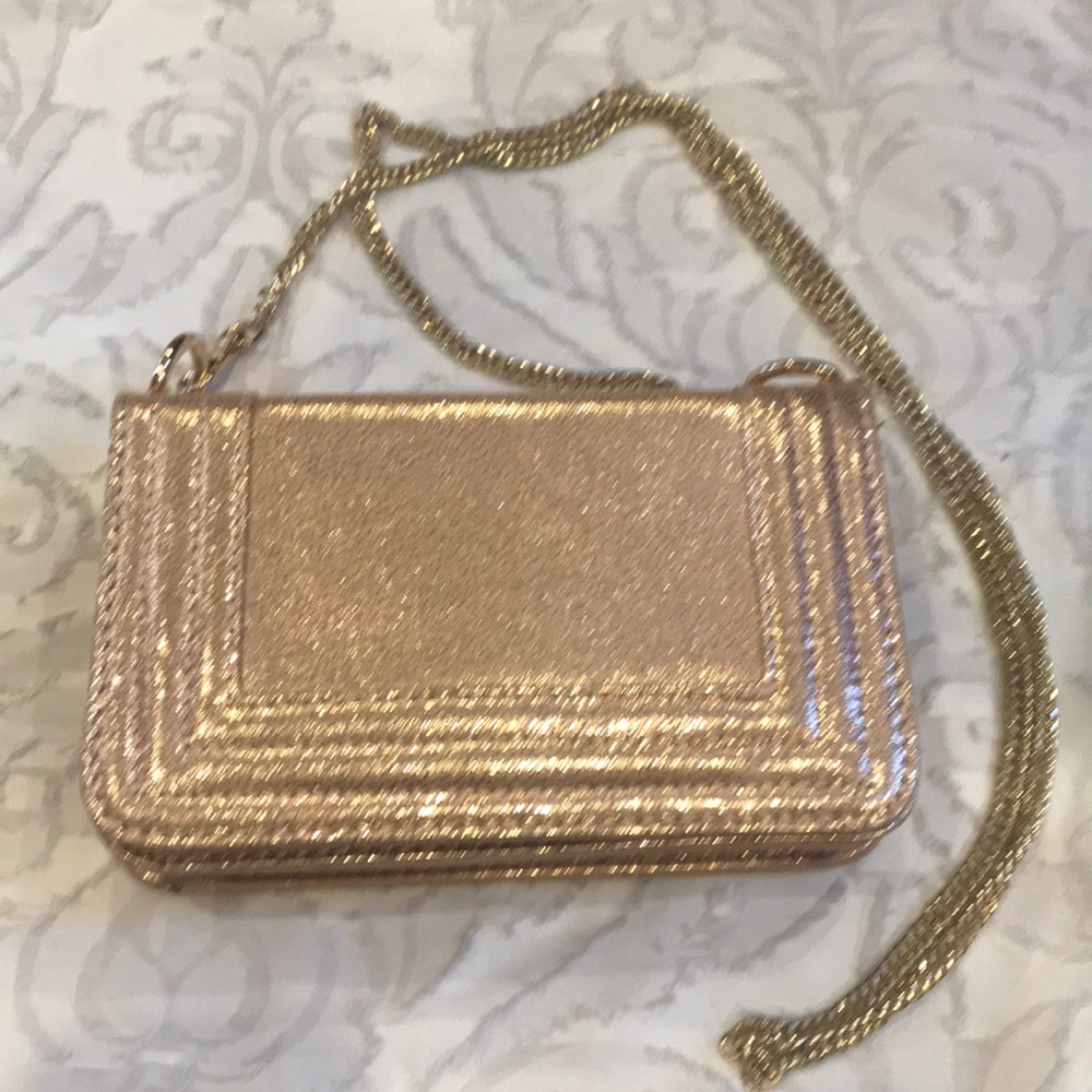 Urban Expressions rose gold flap evening bag